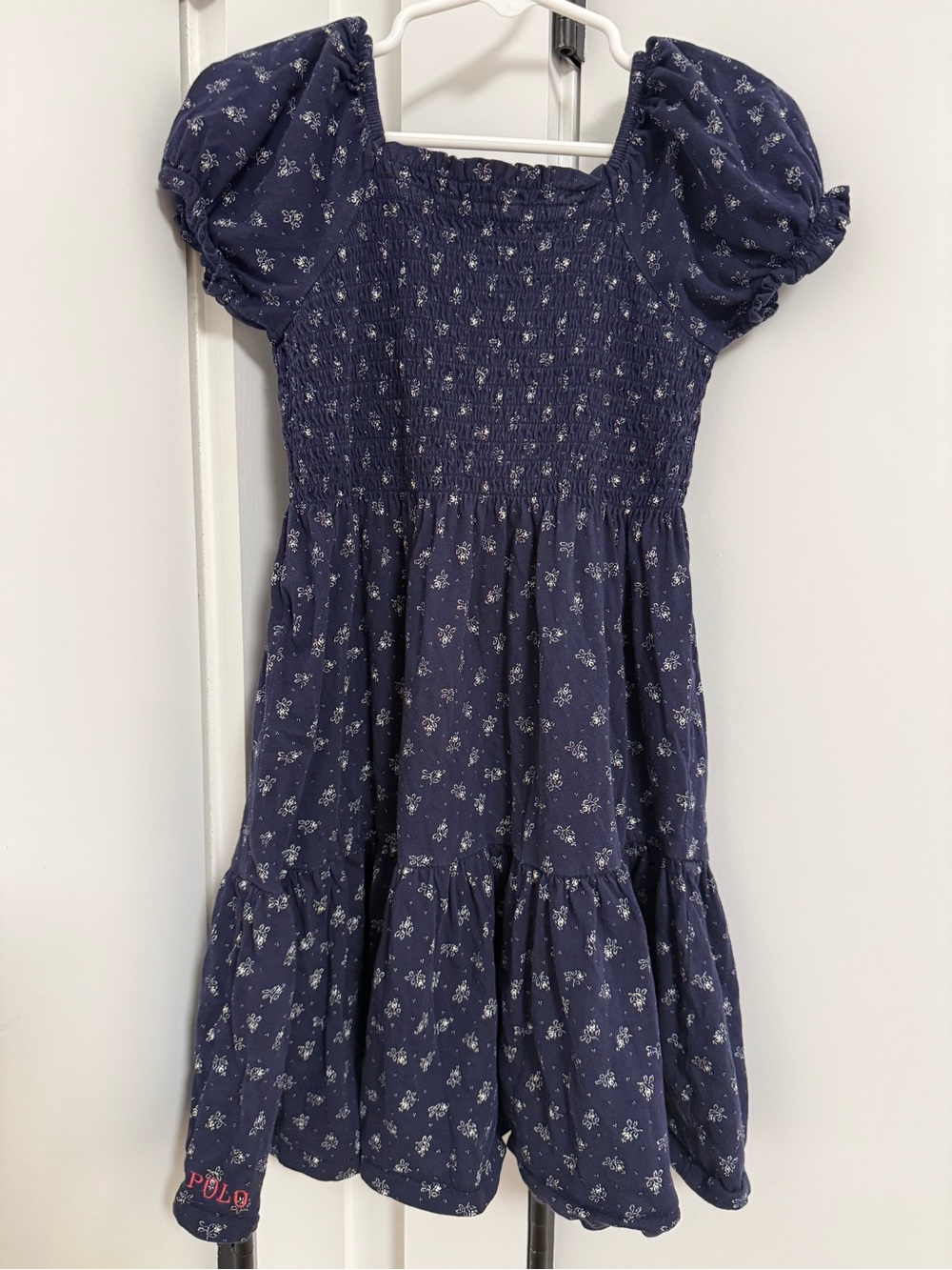 Polo by Ralph Lauren Navy Floral Smocked Puff-Sleeve Tiered Dress